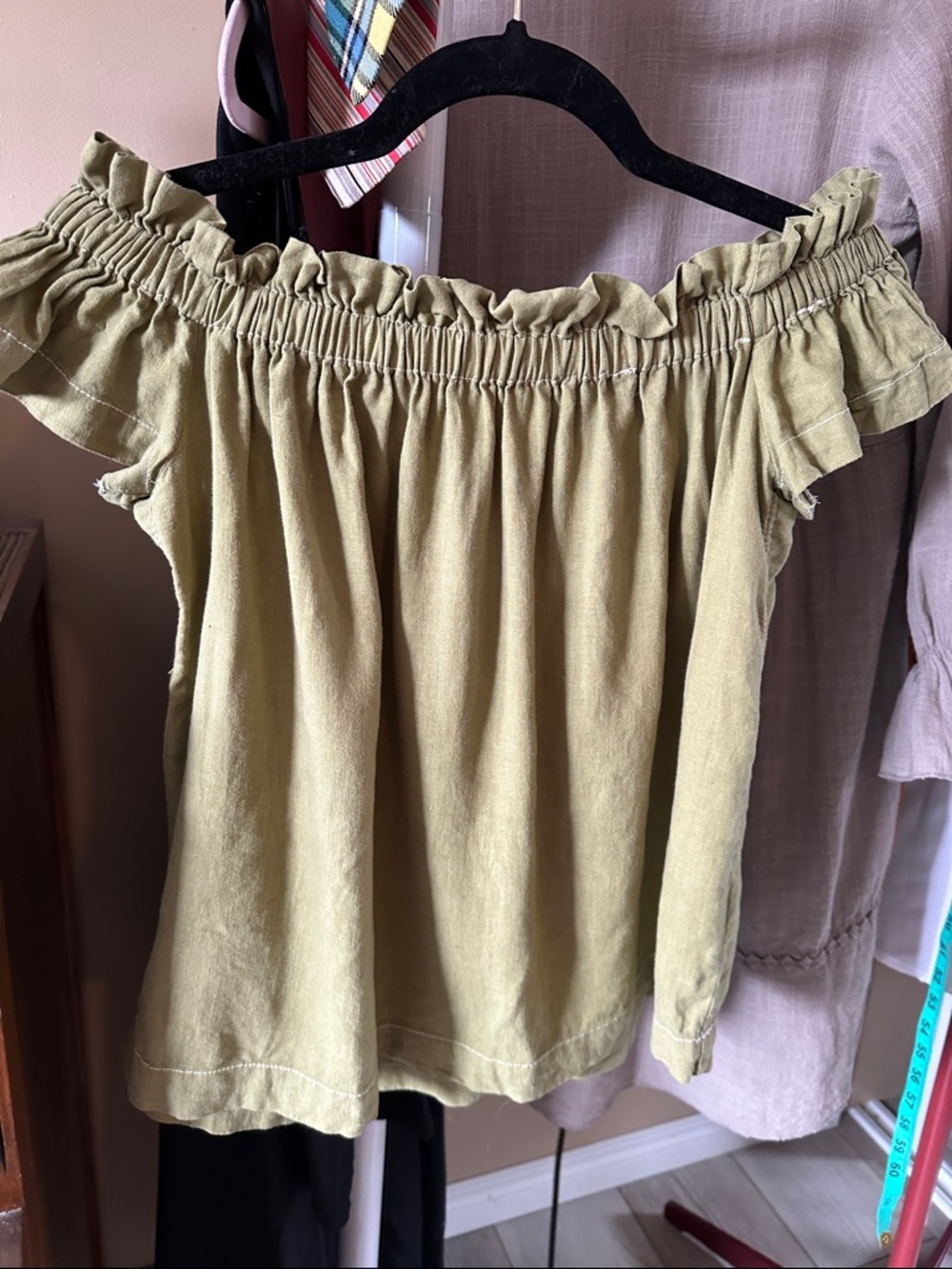 Free People Olive Green Off-Shoulder Top